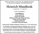 Traueranzeige von Mundhenk, Heinrich