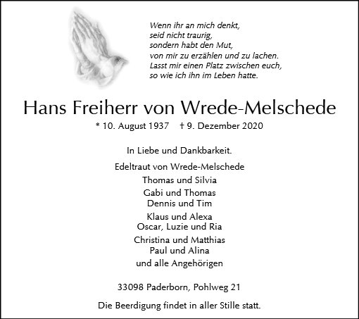 Hans Freiherr von Wrede-Melschede
