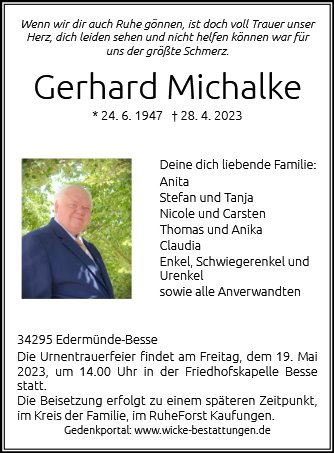 Traueranzeige von Michalke, Gerhard