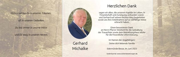 Traueranzeige von Michalke, Gerhard