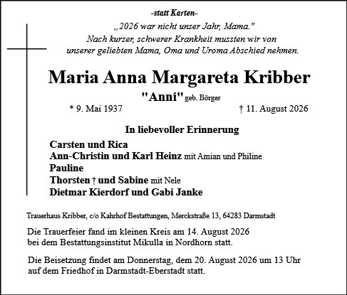 Maria Anna Margareta Kribber