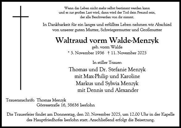 Waltraud vorm Walde-Menzyk